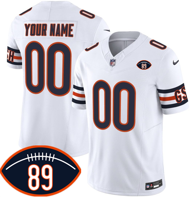Men's White Chicago Bears Active Player Custom 2026 With Mike Ditka 89 Patch F.U.S.E. With VMH Patch Vapor Untouchable Limited Stitched Football Jersey